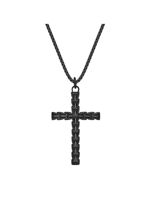 LYNX Men's Black Ion Plated Stainless Steel Cross Pendant Necklace