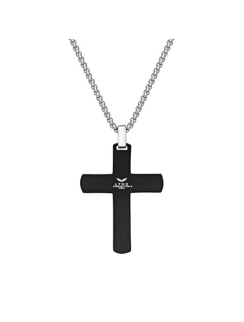 LYNX Stainless Steel Cross Pendant Cubic Zirconia Black Ion-Plated 24" Men's Necklace