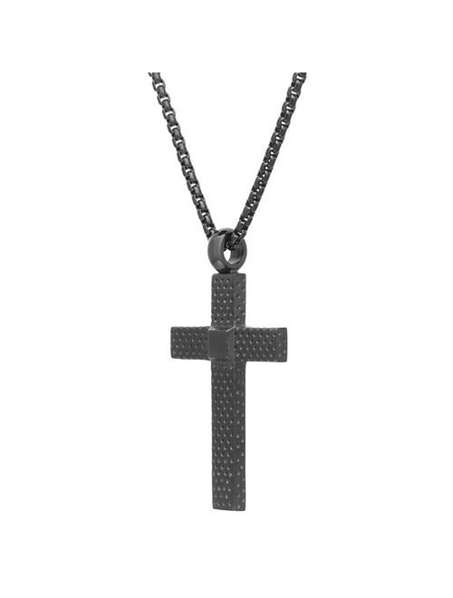 Men's LYNX Black Stainless Steel Cross Pendant Necklace