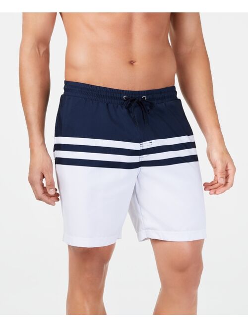 Club Room Men's Quick-Dry Performance Colorblocked Stripe 7" Swim Trunks, Created for Macy's