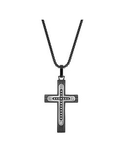 Black Ion Plated Stainless Steel Cubic Zirconia Cross Pendant Necklace