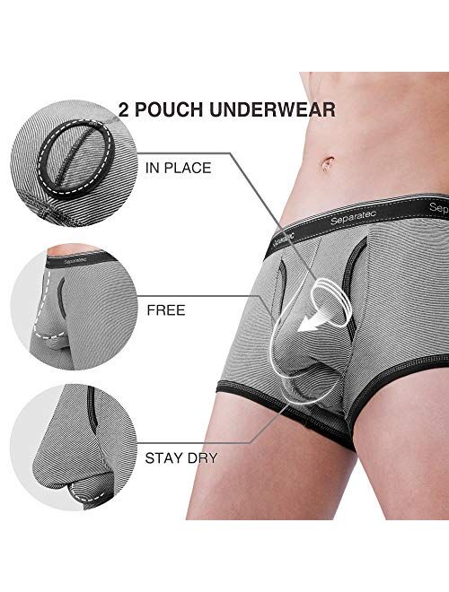 Separatec Men's Breathable Cotton Stretch Underwear Multipack Classic Fit Separated Pouch Trunks 3-6 Pack