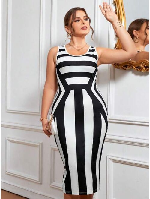 EMERY ROSE Plus Striped Print Bodycon Dress