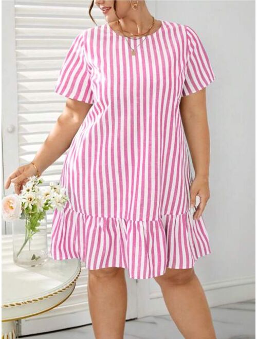 EMERY ROSE Plus Striped Print Ruffle Hem Smock Dress