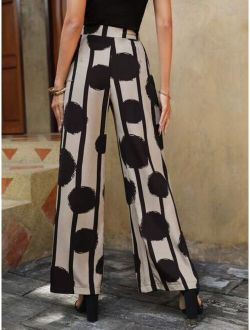 Striped & Polka Dot Print Wide Leg Pants