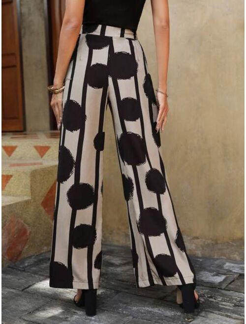 EMERY ROSE Striped & Polka Dot Print Wide Leg Pants