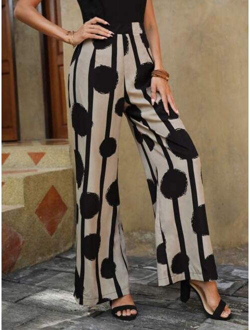 EMERY ROSE Striped & Polka Dot Print Wide Leg Pants