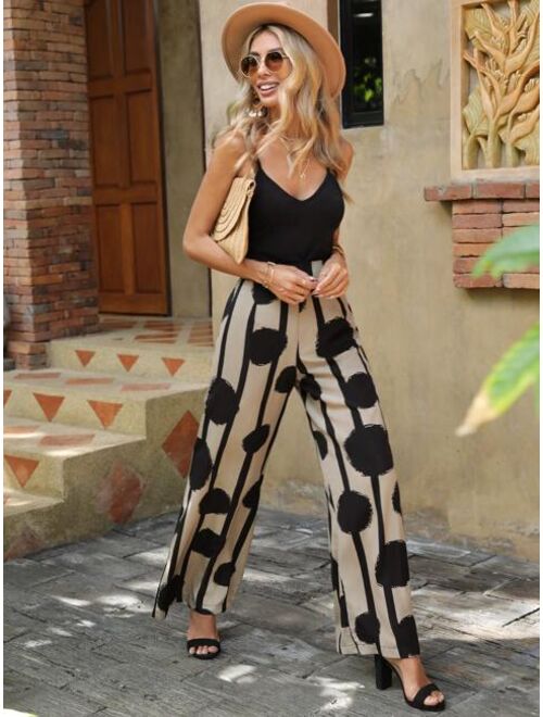 EMERY ROSE Striped & Polka Dot Print Wide Leg Pants