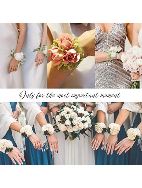 CASDRE Bridal Wrist Corsage Pearl Bride Wedding Hand Flower Corsage Wristlet Wedding Accessories for Women and Girls (Blue)