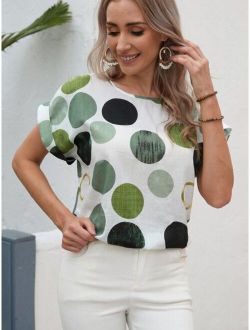 Cuffed Sleeve Polka Dot Top