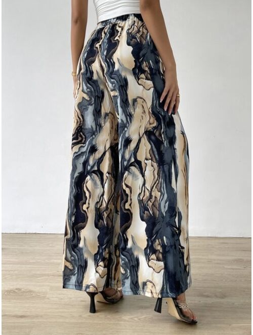 EMERY ROSE Allover Print Belted Wide Leg Pants