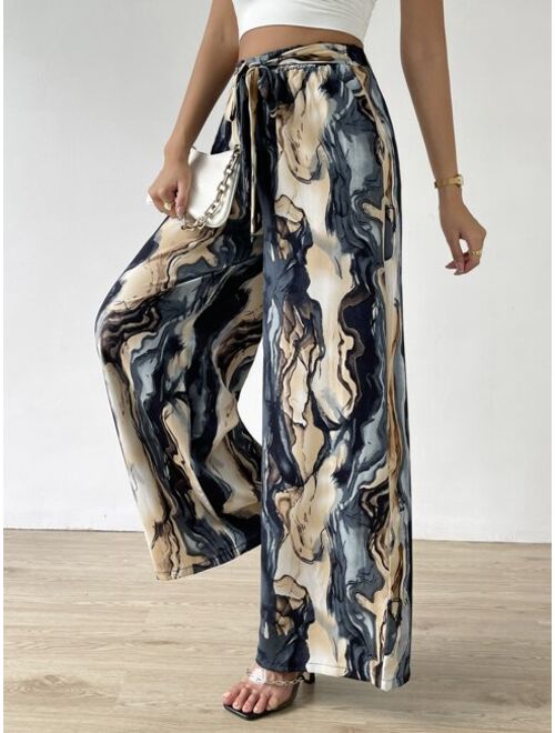 EMERY ROSE Allover Print Belted Wide Leg Pants