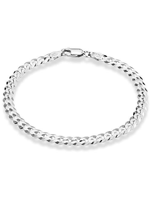 Miabella 925 Sterling Silver Italian 5mm Solid Diamond-Cut Cuban Link Curb Chain Bracelet for Men Women, Made in Italy