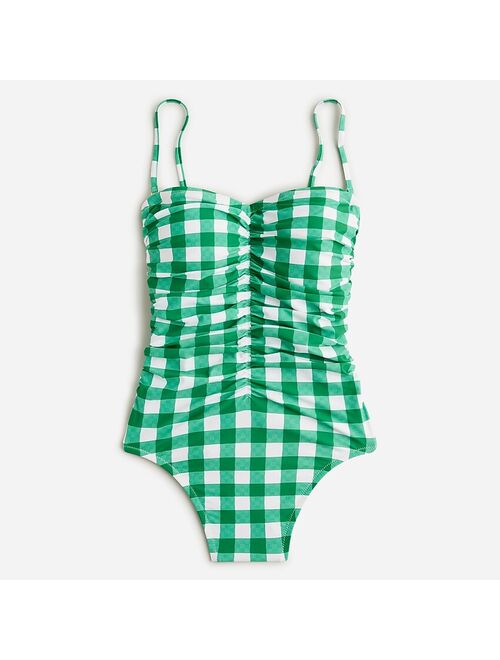 J.Crew Ruched sweetheart one-piece swimsuit in green gingham