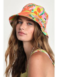 Kulani Kinis Passionate Paradise Pink Multi Tropical Print Bucket Hat