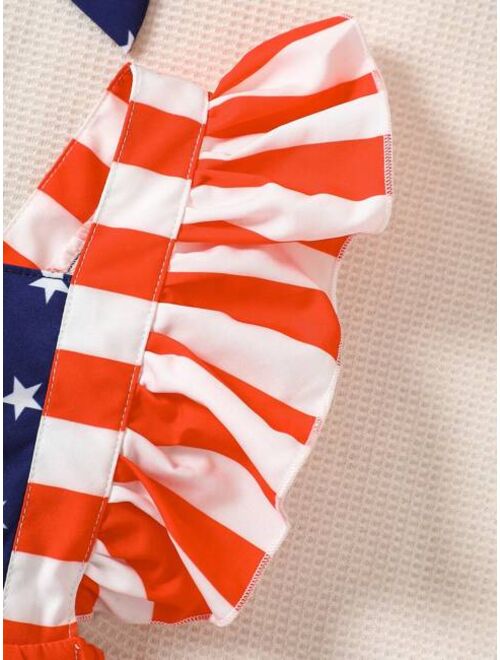 Shein Baby Americana Print Ruffle Trim Dress With Accessory Headband