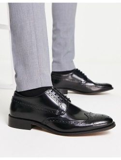 lace up brogue shoes in polished black leather