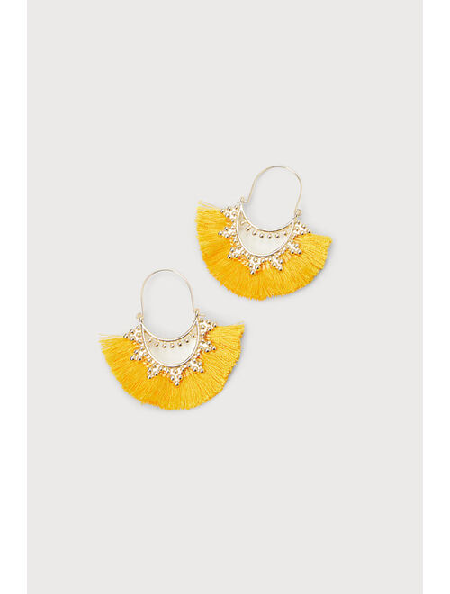 Lulus Eclectic Essence Yellow Tassel Statement Earrings