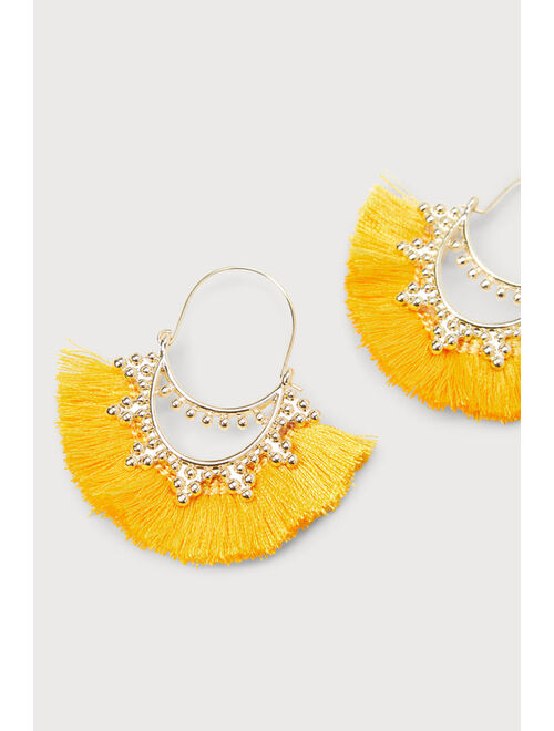 Lulus Eclectic Essence Yellow Tassel Statement Earrings