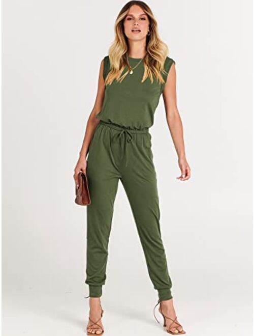 ANRABESS Womens Summer Crewneck Sleeveless Casual Loose Stretchy Jumpsuits Rompers with Pockets