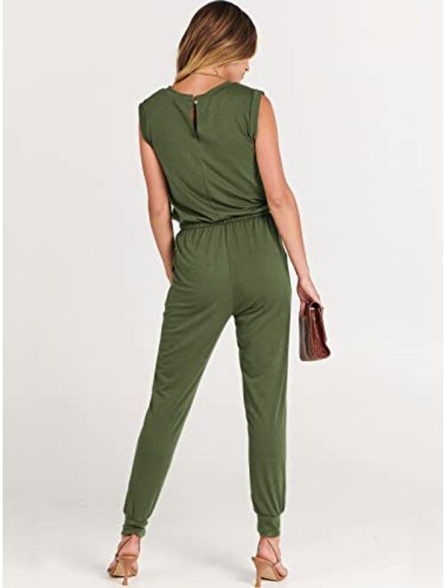 ANRABESS Womens Summer Crewneck Sleeveless Casual Loose Stretchy Jumpsuits Rompers with Pockets