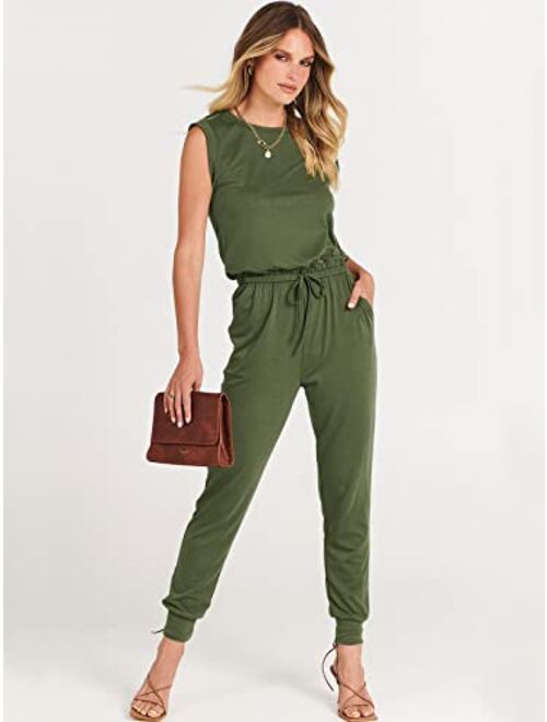 ANRABESS Womens Summer Crewneck Sleeveless Casual Loose Stretchy Jumpsuits Rompers with Pockets