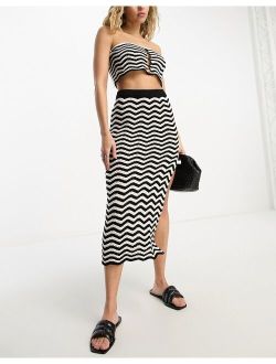4th & Reckless island crochet beach skirt in black & white - part of a set