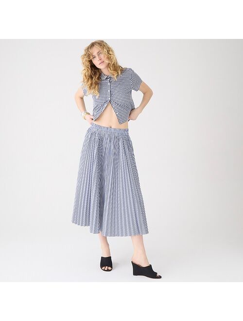J.Crew Plisse Pleated midi skirt in striped cotton blend