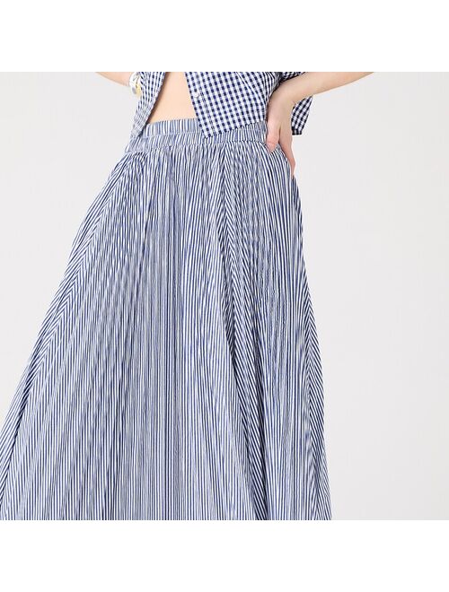 J.Crew Plisse Pleated midi skirt in striped cotton blend
