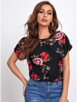 Rose Print Dolman Sleeve Top