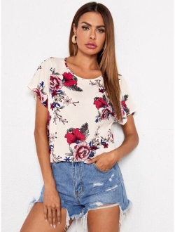 Rose Print Dolman Sleeve Top