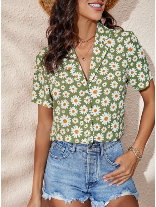 EMERY ROSE Daisy Floral Print Lapel Collar Shirt