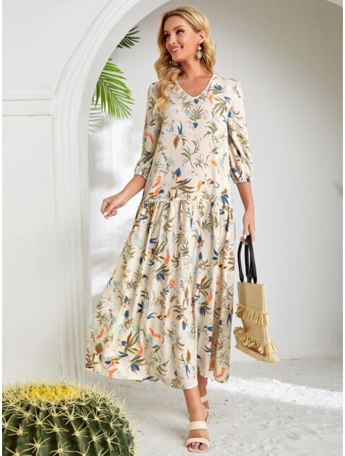 EMERY ROSE Floral Print Smock Dress