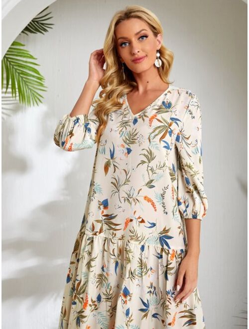 EMERY ROSE Floral Print Smock Dress
