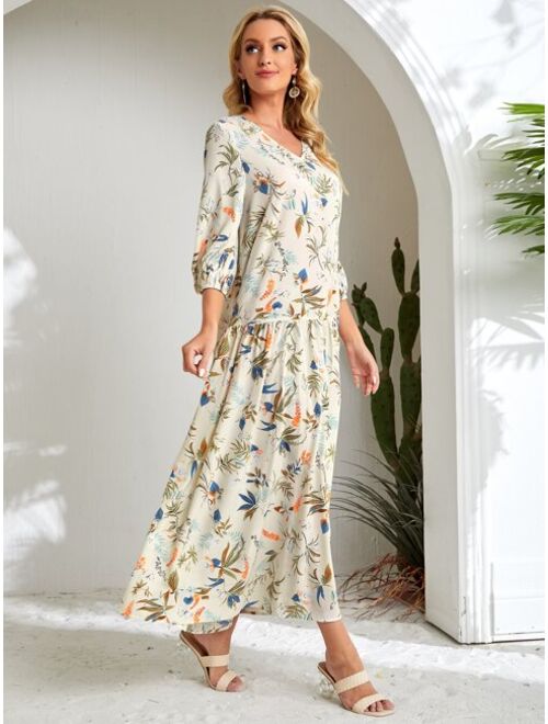 EMERY ROSE Floral Print Smock Dress