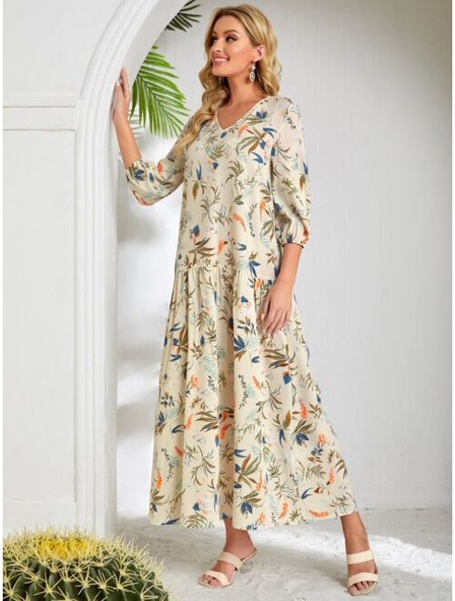 EMERY ROSE Floral Print Smock Dress