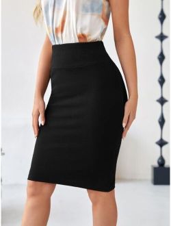 Solid Wideband Waist Pencil Skirt