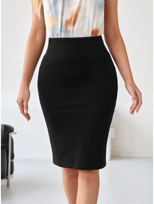 EMERY ROSE Solid Wideband Waist Pencil Skirt