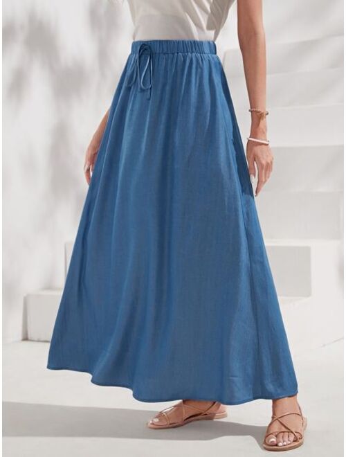 EMERY ROSE Solid Drawstring Waist Skirt