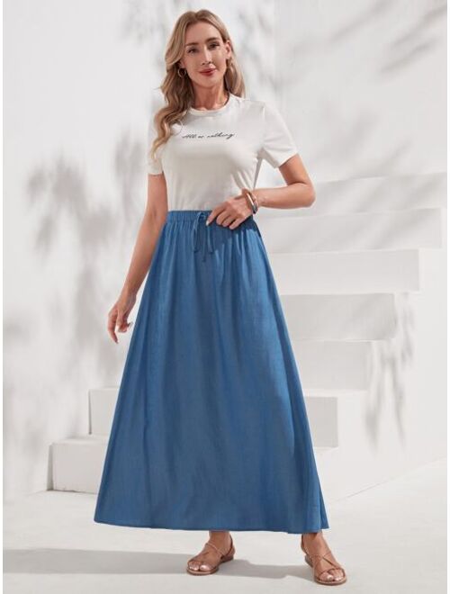EMERY ROSE Solid Drawstring Waist Skirt