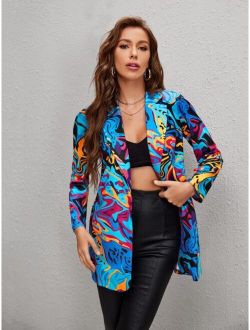 Graphic Print Single Button Blazer