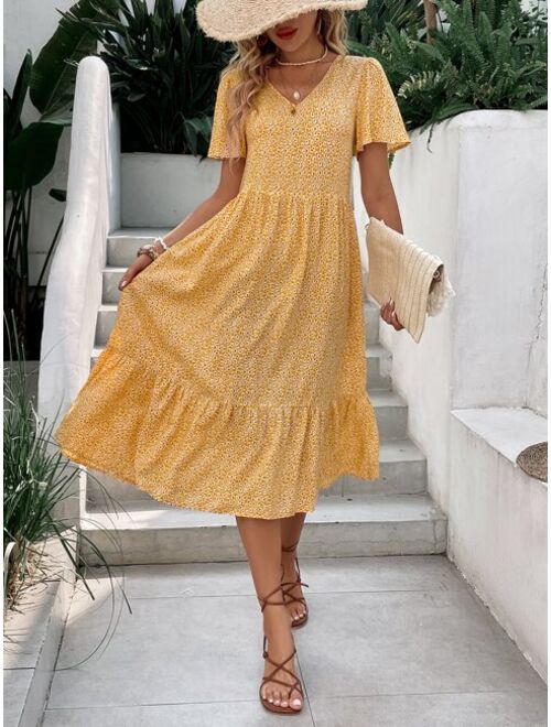 EMERY ROSE Ditsy Floral Print Ruffle Hem Dress