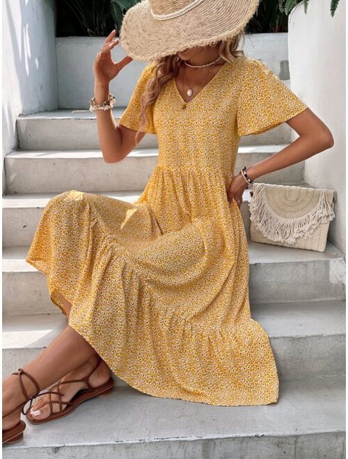 EMERY ROSE Ditsy Floral Print Ruffle Hem Dress