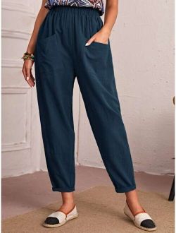 Elastic Waist Patch Pocket Pants