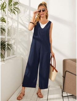 Solid Dual Pocket Culottes Jumpsuit
