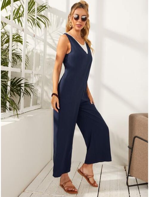 EMERY ROSE Solid Dual Pocket Culottes Jumpsuit