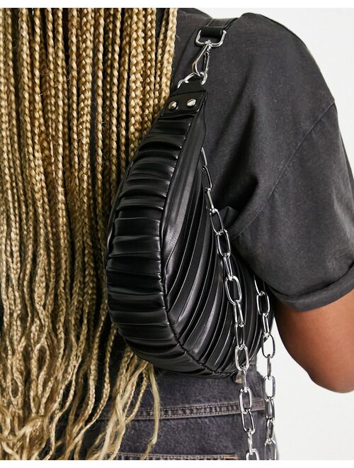 ASOS DESIGN pleated shoulder bag with chain detailing in black