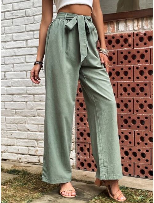 EMERY ROSE Solid Belted Wide Leg Pants