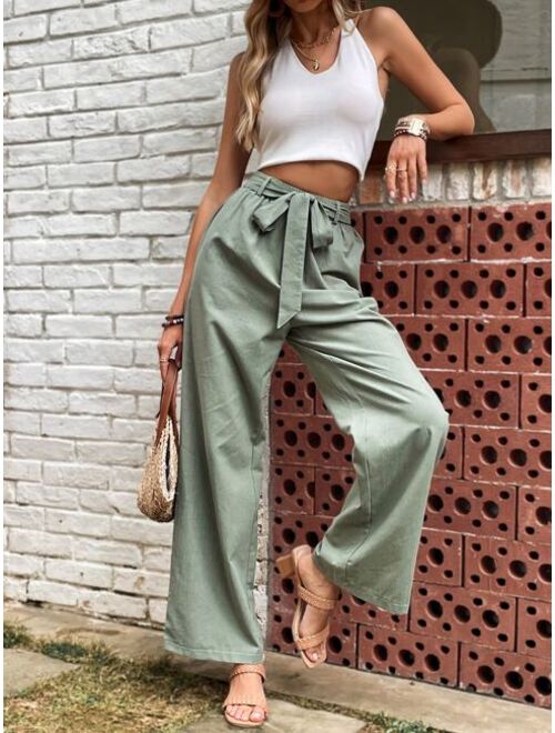 EMERY ROSE Solid Belted Wide Leg Pants