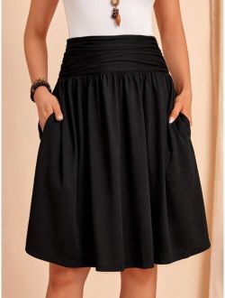 Ruched Wideband Waist Hidden Pocket Skirt